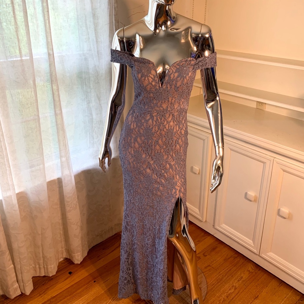 Lavender lace dress with slit